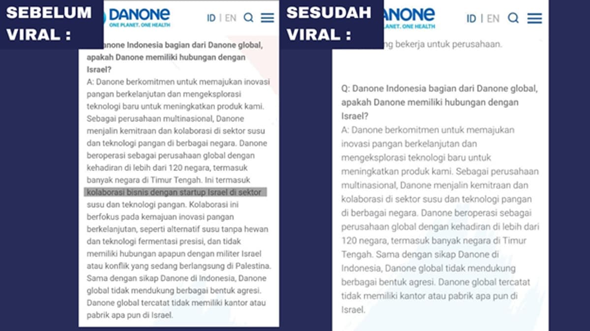Danone Diduga Hilangkan Jejak Afiliasi dengan Israel dari Situs Resmi - Image